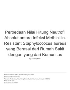 Perbedaan Nilai Hitung Neutrofil Absolut antara Infeksi Methicillin
